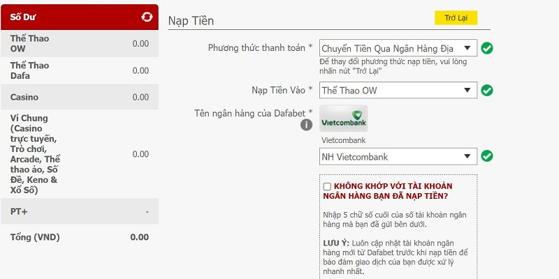 hướng dẫn nạp tiền vào dafabet